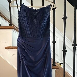 Sherri Hill Navy Blue Prom Dress